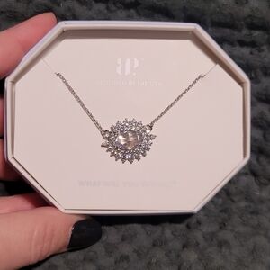 Dazzling Silver Necklace with Crystal Halo Pendant